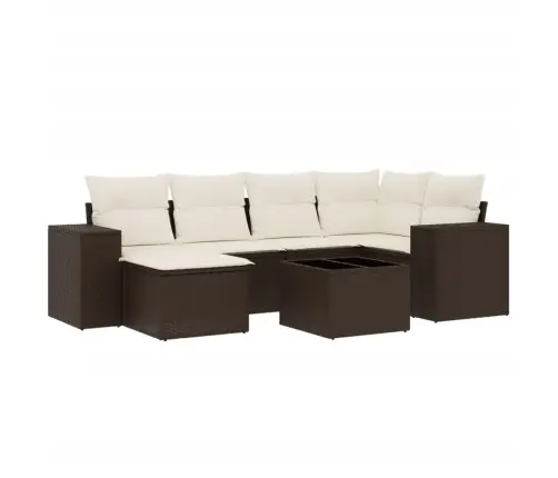 7-Osaline Aiamööblikomplekt Patjadega, Pruun, Polürotang