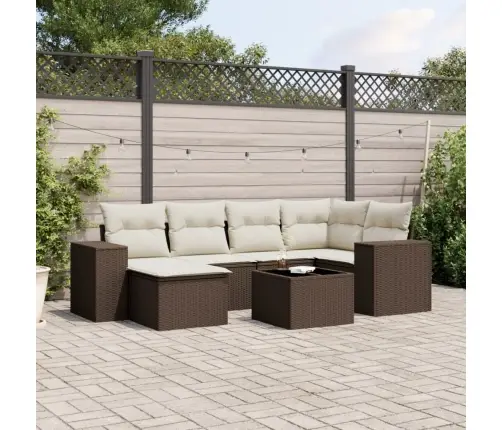 7-Osaline Aiamööblikomplekt Patjadega, Pruun, Polürotang