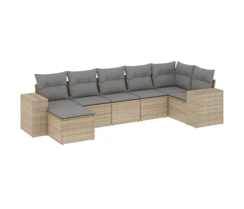 Sofos Komplektas Su Pagalvėlėmis, 7 Dalių, Smėlio, Poliratanas