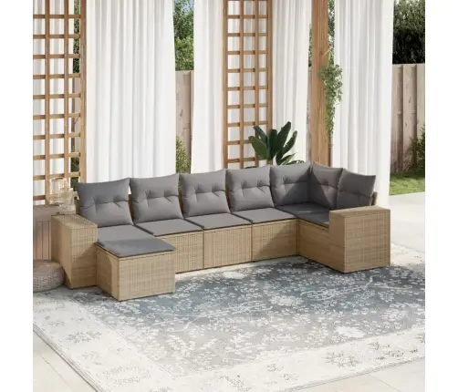 Sofos Komplektas Su Pagalvėlėmis, 7 Dalių, Smėlio, Poliratanas