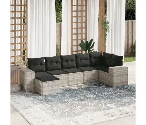 Sofos Komplektas Su Pagalvėlėmis, 7 Dalių, Pilkas, Poliratanas