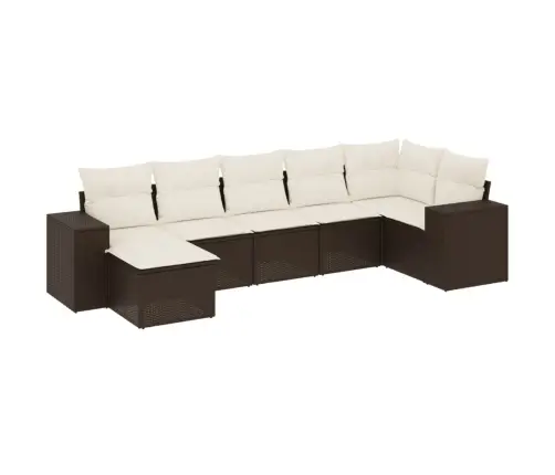 7-Daļīgs Dārza Dīvānu Komplekts, Matrači, Brūna Pe Rotangpalma Vidaxl