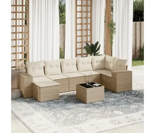 8-Daļīgs Dārza Dīvāna Komplekts, Matrači, Bēša Pe Rotangpalma Vidaxl