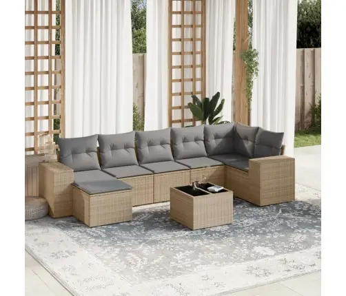 8-Daļīgs Dārza Dīvāna Komplekts, Matrači, Bēša Pe Rotangpalma Vidaxl