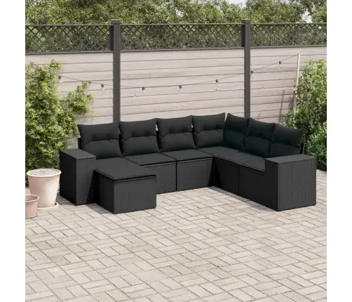 7-Daļīgs Dārza Dīvāna Komplekts Ar Matračiem, Melna Pe Vidaxl