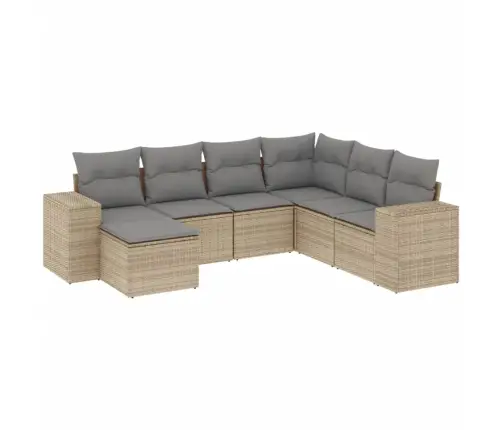 Sofos Komplektas Su Pagalvėlėmis, 7 Dalių, Smėlio, Poliratanas