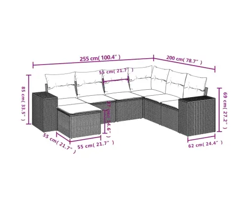 Sofos Komplektas Su Pagalvėlėmis, 7 Dalių, Smėlio, Poliratanas