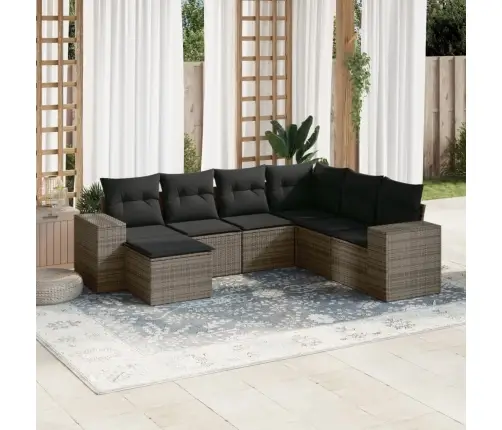 Sofos Komplektas Su Pagalvėlėmis, 7 Dalių, Pilkas, Poliratanas