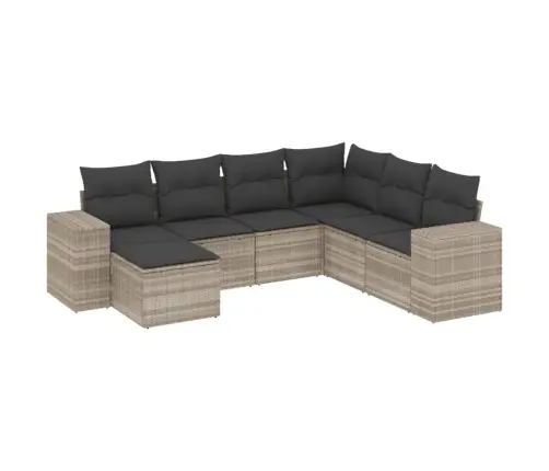 7-Daļīgs Dārza Dīvāna Komplekts,Matrači, Gaiši Pelēka Pe Pinums Vidaxl