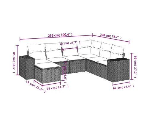 7-Daļīgs Dārza Dīvāna Komplekts,Matrači, Gaiši Pelēka Pe Pinums Vidaxl