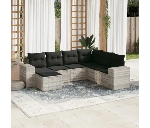 7-Daļīgs Dārza Dīvāna Komplekts,Matrači, Gaiši Pelēka Pe Pinums Vidaxl