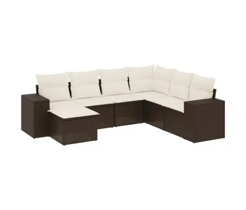 7-Daļīgs Dārza Dīvānu Komplekts, Matrači, Brūna Pe Rotangpalma Vidaxl