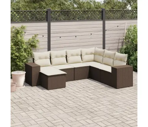 7-Daļīgs Dārza Dīvānu Komplekts, Matrači, Brūna Pe Rotangpalma Vidaxl