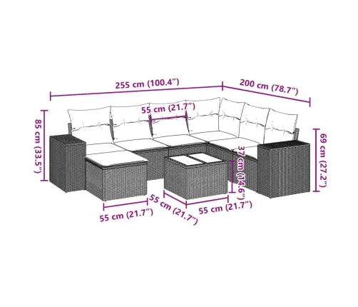 8-Daļīgs Dārza Dīvāna Komplekts, Matrači, Melna Pe Rotangpalma Vidaxl