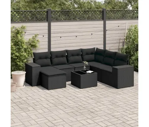 8-Daļīgs Dārza Dīvāna Komplekts, Matrači, Melna Pe Rotangpalma Vidaxl