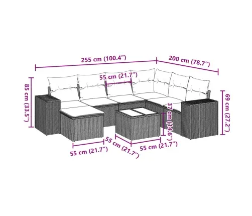 8-Daļīgs Dārza Dīvāna Komplekts, Matrači, Bēša Pe Rotangpalma Vidaxl