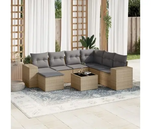 8-Daļīgs Dārza Dīvāna Komplekts, Matrači, Bēša Pe Rotangpalma Vidaxl