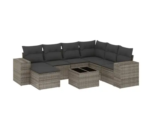 8-Daļīgs Dārza Dīvāna Komplekts Ar Matračiem, Pelēks Pe Pinums Vidaxl