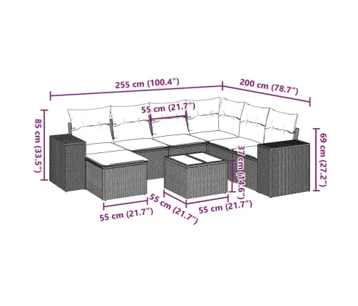 8-Daļīgs Dārza Dīvānu Komplekts, Matrači, Brūna Pe Rotangpalma Vidaxl