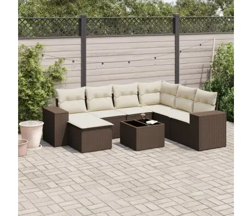 8-Daļīgs Dārza Dīvānu Komplekts, Matrači, Brūna Pe Rotangpalma Vidaxl