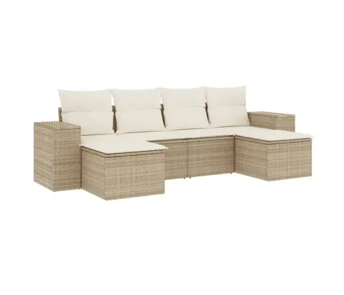 6-Daļīgs Dārza Dīvāna Komplekts, Matrači, Bēša Pe Rotangpalma Vidaxl