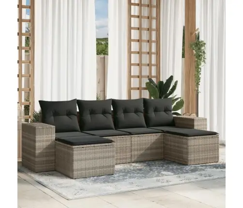 6-Daļīgs Dārza Dīvānu Komplekts,Matrači, Gaiši Pelēka Pe Pinums Vidaxl