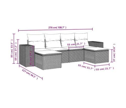 Sofos Komplektas Su Pagalvėlėmis, 6 Dalių, Rudas, Poliratanas
