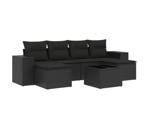 7-Daļīgs Dārza Dīvāna Komplekts Ar Matračiem, Melna Pe Vidaxl