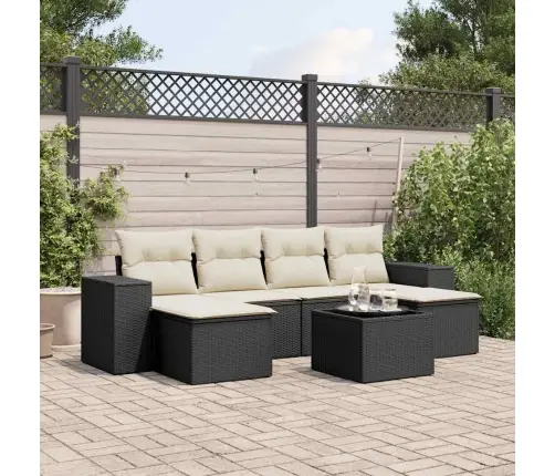 7-Daļīgs Dārza Dīvāna Komplekts Ar Matračiem, Melna Pe Vidaxl