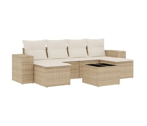 Sofos Komplektas Su Pagalvėlėmis, 7 Dalių, Smėlio, Poliratanas