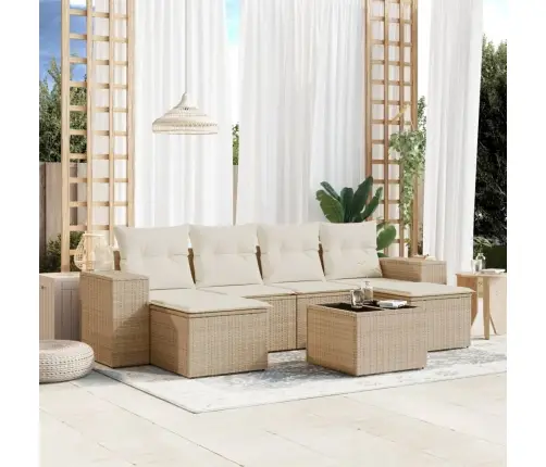 Sofos Komplektas Su Pagalvėlėmis, 7 Dalių, Smėlio, Poliratanas