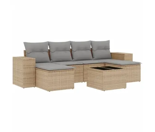 7-Daļīgs Dārza Dīvāna Komplekts, Matrači, Bēša Pe Rotangpalma Vidaxl