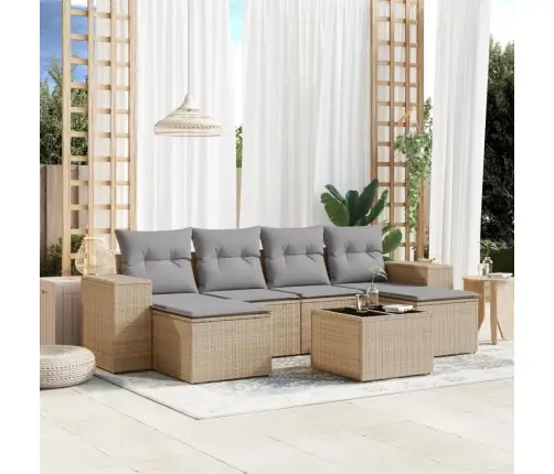 7-Daļīgs Dārza Dīvāna Komplekts, Matrači, Bēša Pe Rotangpalma Vidaxl