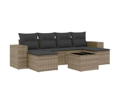 7-Daļīgs Dārza Dīvāna Komplekts, Matrači, Pelēka Pe Rotangpalma Vidaxl