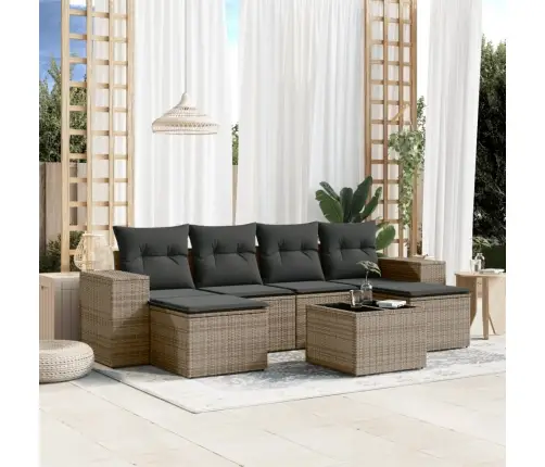 7-Daļīgs Dārza Dīvāna Komplekts, Matrači, Pelēka Pe Rotangpalma Vidaxl