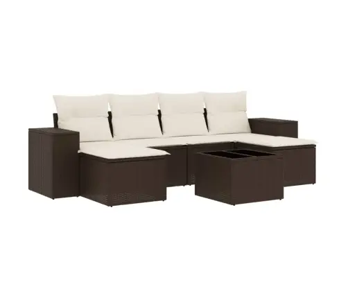 7-Daļīgs Dārza Dīvānu Komplekts, Matrači, Brūna Pe Rotangpalma Vidaxl