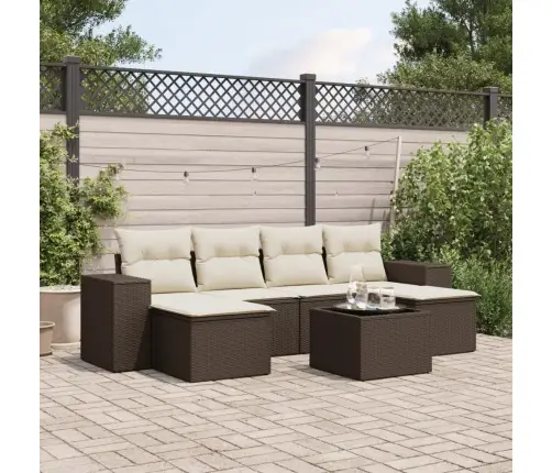 7-Daļīgs Dārza Dīvānu Komplekts, Matrači, Brūna Pe Rotangpalma Vidaxl