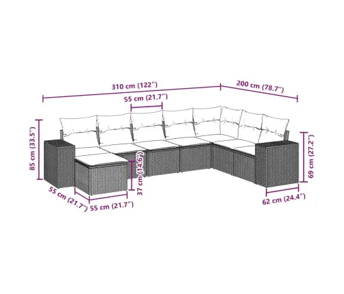Sofos Komplektas Su Pagalvėlėmis, 8 Dalių, Juodas, Poliratanas