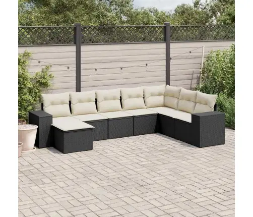 Sofos Komplektas Su Pagalvėlėmis, 8 Dalių, Juodas, Poliratanas