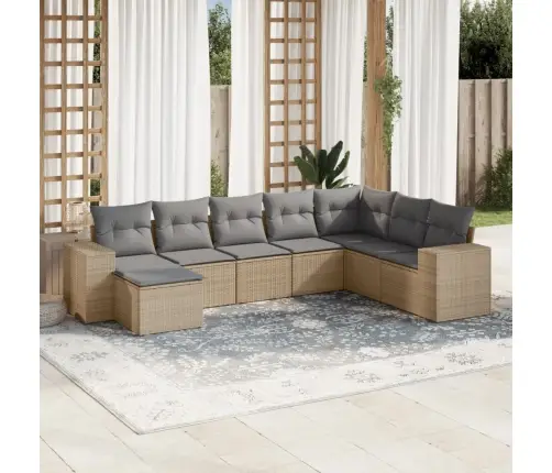 8-Daļīgs Dārza Dīvāna Komplekts, Matrači, Bēša Pe Rotangpalma Vidaxl