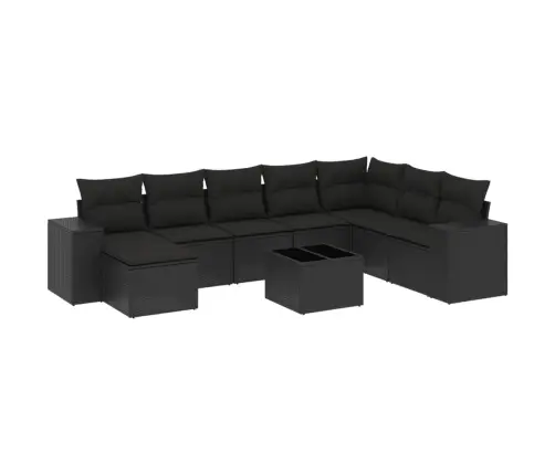 Sodo Komplektas Su Pagalvėlėmis, 9 Dalių, Juodas, Poliratanas