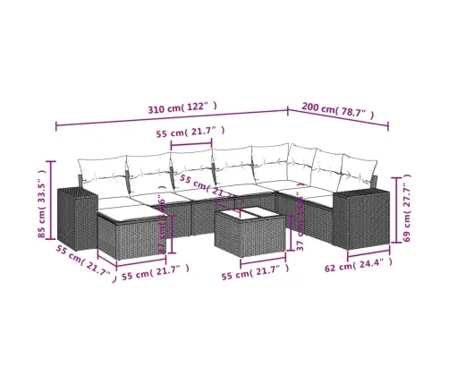 Sodo Komplektas Su Pagalvėlėmis, 9 Dalių, Juodas, Poliratanas