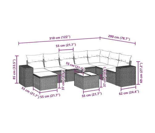 Sodo Komplektas Su Pagalvėlėmis, 9 Dalių, Juodas, Poliratanas