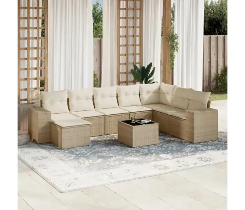 9-Daļīgs Dārza Dīvānu Komplekts, Matrači, Bēša Pe Rotangpalma Vidaxl