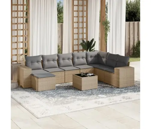 9-Daļīgs Dārza Dīvānu Komplekts, Matrači, Bēša Pe Rotangpalma Vidaxl