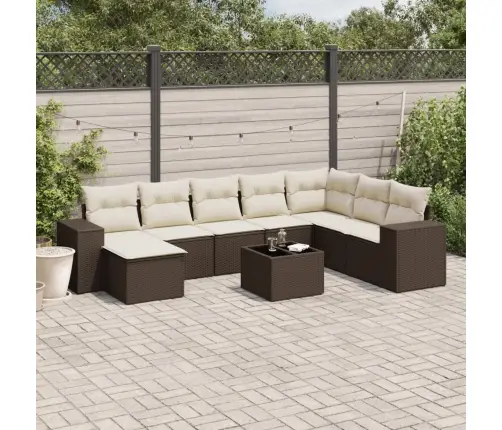 9-Daļīgs Dārza Dīvāna Komplekts, Matrači, Brūna Pe Rotangpalma Vidaxl