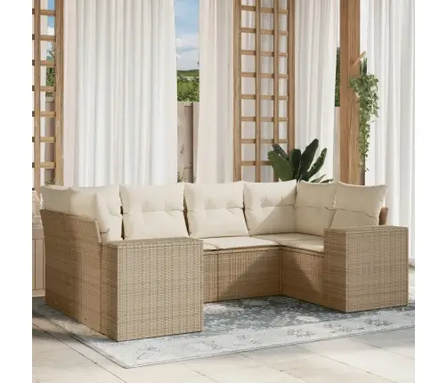 6-Daļīgs Dārza Dīvāna Komplekts, Matrači, Bēša Pe Rotangpalma Vidaxl