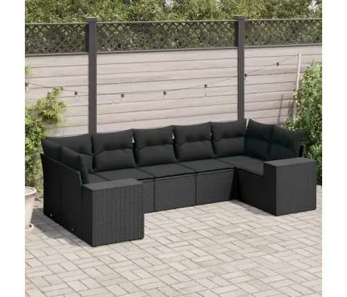 7-Daļīgs Dārza Dīvāna Komplekts Ar Matračiem, Melna Pe Vidaxl