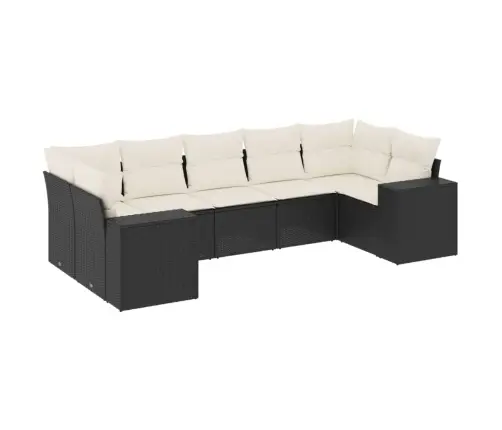 Sofos Komplektas Su Pagalvėlėmis, 7 Dalių, Juodas, Poliratanas