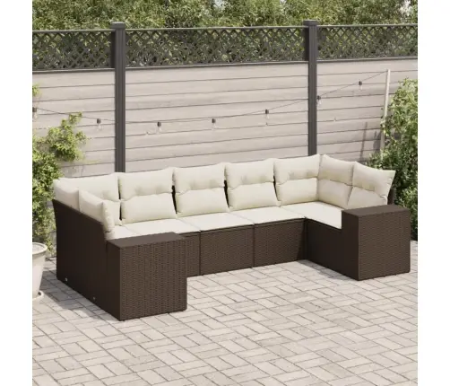 7-Osaline Aiamööblikomplekt Patjadega, Pruun, Polürotang